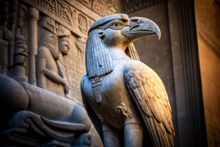 Egyptian god Horus statue in the Horus temple in Edfu, Egypt. Generative AIの素材