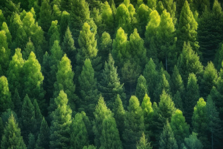 Green leafy forest treeline against a vivid background. Natural minimalism concept. Lay flat. Generative AIの素材