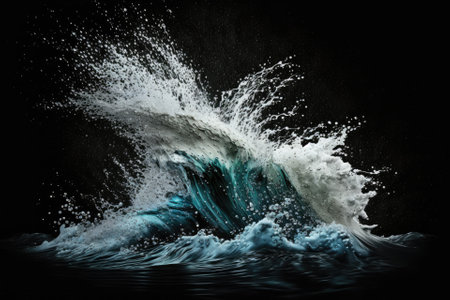 Isolated water wave splashes over a dark background. Generative AIの素材