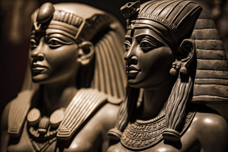 Old Egyptian pharaoh statues up close (Souvenirs). Generative AIの素材