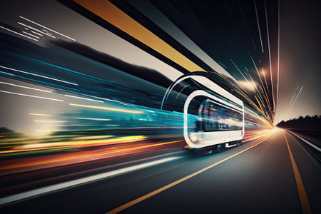 Motion blur and digital data flow on the road give the impression of rapid data transit. Concept of disruptive innovation, agile business technique, and future digital transformation. Generative AIの素材