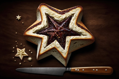 Delicious Bread with Jam in star shape with butter knife. Generative AIの素材