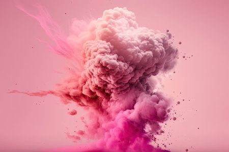 Pink backdrop and delicate pink paint smoke explosion in an abstract style. composition with copy space that is artistic. Generative AIの素材