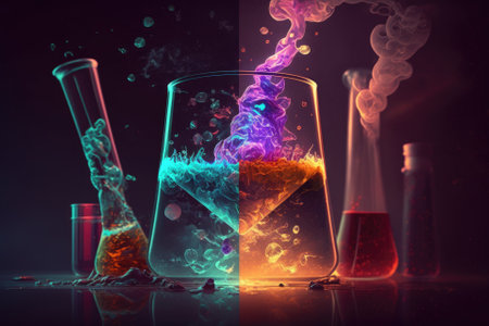 Science and medicine, modern technologies, and scientists doing laboratory experiments using chemical liquid on glassware. Generative AIの素材