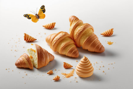 French pastry, fresh and delectable croissants on a white backdrop. Generative AIの素材