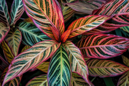 a plant or leaf Background of colorful, vibrant, tropical nature with Cordyline fruticosa leaves. Generative AIの素材