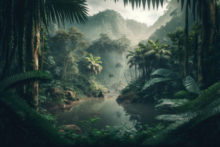 Southeast Asian jungles in the tropics. Generative AIの素材