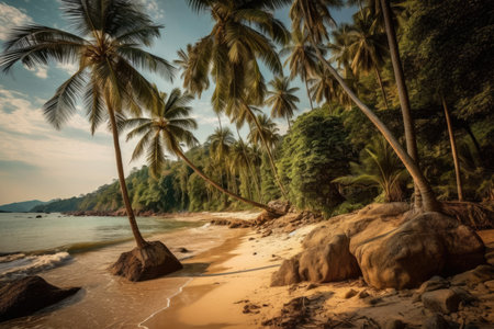 beach with palm trees. Generative AIの素材