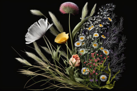 Wildflowers and grasses from springtime, isolated with a clipping path and an alpha channel. Generative AIの素材