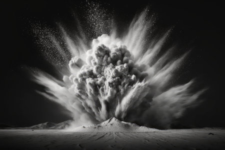 White dust eruption in slow motion over a dark background. Generative AIの素材