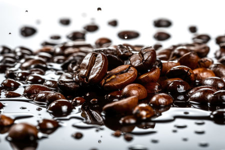 coffee beans splashed up close. Generative AIの素材