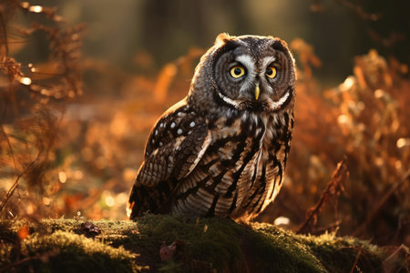dawn owl. British owl from the morning wildlife. a hunting hut Wild bird, an owl in the lovely early light. lovely animal in its natural habitat. wildlife action scene. Generative AIの素材