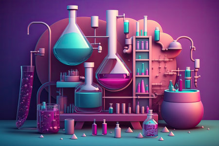 cosmetics factory in the abstract. laboratory research in chemistry. organic cosmetics. Generative AIの素材