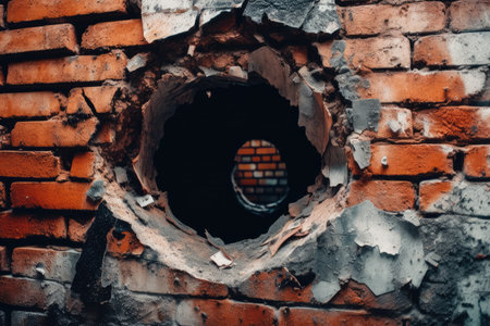 a removable black hole in a dilapidated wall. Generative AIの素材