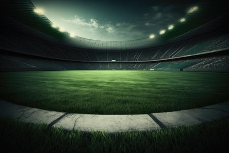 green field in soccer stadium. ready for game in the midfield. Generative AIの素材