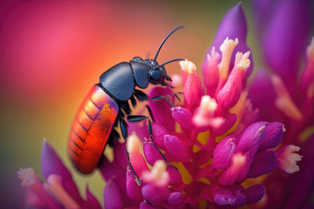 macro image of an attractive beetle resting on a snapdragon flower. Generative AIの素材
