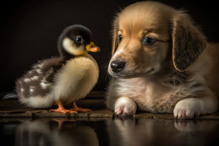 puppy and duckling. Generative AIの素材