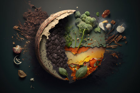 s pressed together with soil and food scraps to create a cooking method that makes use of the leftovers. Generative AIの素材