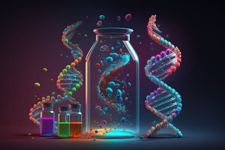 health and science Researchers are working with DNA structure, biotechnology, lab experiments with chemical liquids, analyzing with molecule models, and dumping samples into tubes. Generative AIの素材
