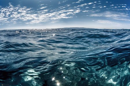 blue ocean waves and a clear blue sky. Generative AIの素材