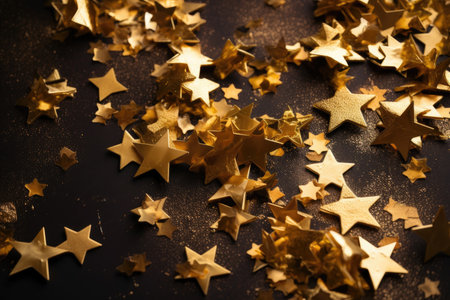Foiled gold stars. Frame with stars. Scattered stars border. Natural foiled texture. Generative AIの素材