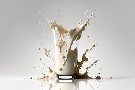 solitary milk splatters off the glass on a white background. Generative AIの素材