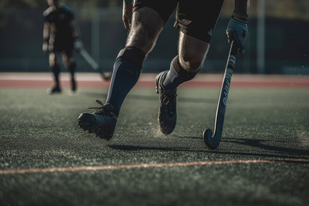 Field Hockey player, ready to pass the ball to a team mate. Generative AIの素材
