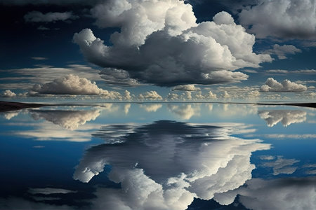 sky and ocean. a serene scene with clouds reflected in the lake. Generative AIの素材