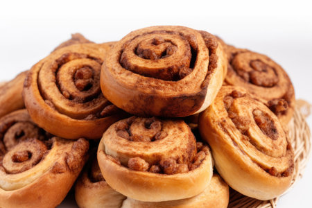 a swirl of sweet cinnamon buns over a white background. Generative AIの素材