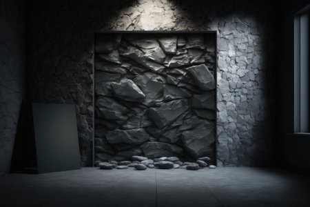 Wall background, studio space, and a dark abstract stone wall with an inside texture for display products. Generative AIの素材