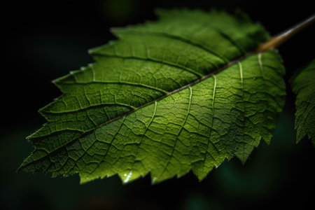 In macro photography, a fresh green top leaf. Generative AIの素材