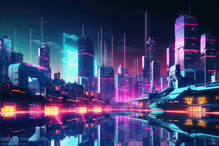 Concept of a neon city background. Generative AIの素材