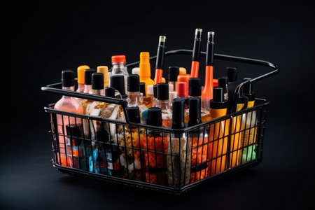 Disposable vaporizers in a cart against a dark background. electronic cigarettes of today. Generative AIの素材