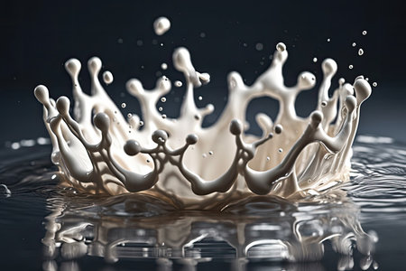 Milk crown splashes, creating ripples in the milk pool. Generative AIの素材