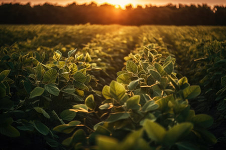 Soybean field at sunset. Generative AIの素材