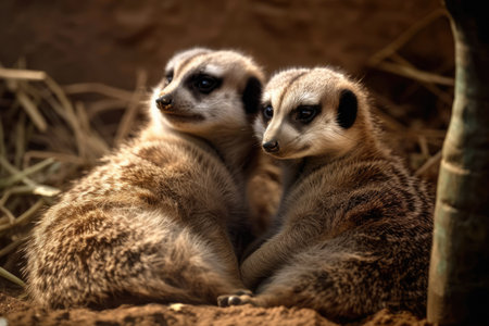 Meerkats cuddling up to one other like a sweet couple. Generative AIの素材