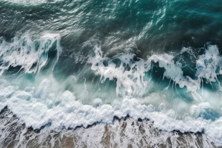 Ocean waves seen from above, splashing. Sea water that is clear and waves. Generative AIの素材