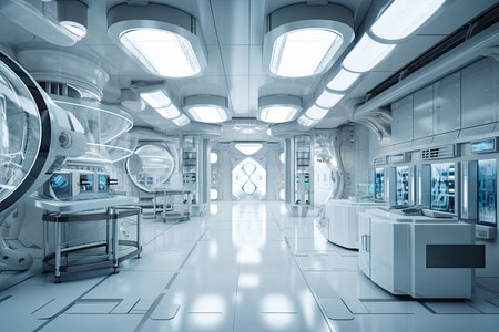 Scientific research laboratories, up to date research facilities, or a spaceship. Standard technology. Generative AIの素材
