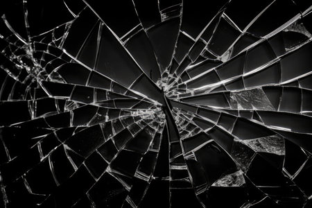 Set of broken glass with chips and cracks against a dark background. texture of a cracked window in an abstract collage. Generative AIの素材