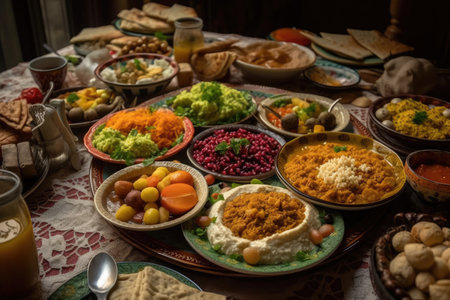 a food plate offered at iftar during the Ramadan holy month. Generative AIの素材