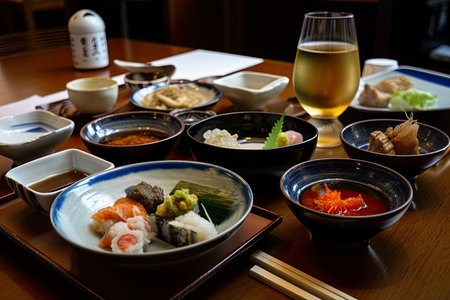 Japanese side dishes and Japanese sake. Generative AIの素材
