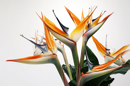 beautiful bouquet of flowers bird of paradise on a white background. Generative AIの素材