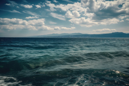View of the sea, ocean, and lovely clouds in the distance. Generative AIの素材