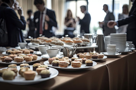 a coffee break at a conference. entrepreneurship and business. Generative AIの素材