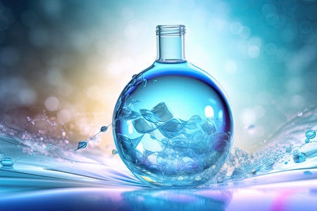 Molecule inside a liquid bubble, cosmetic essence, and a background of water. Generative AIの素材