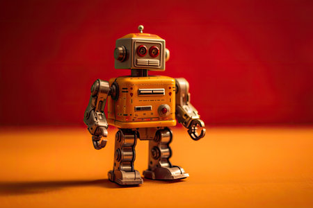 small robot toy on a yellow background. Generative AIの素材