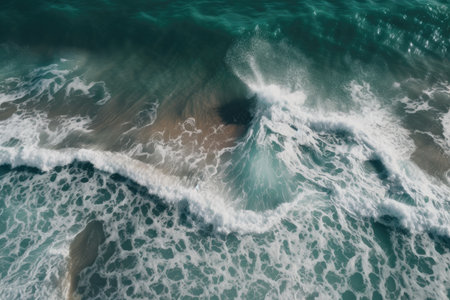 Ocean waves seen from above, splashing. Sea water that is clear and waves. Generative AIの素材
