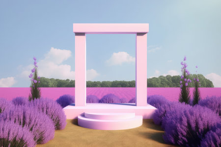 Lavender field as podium backdrop natural beauty. Generative AIの素材