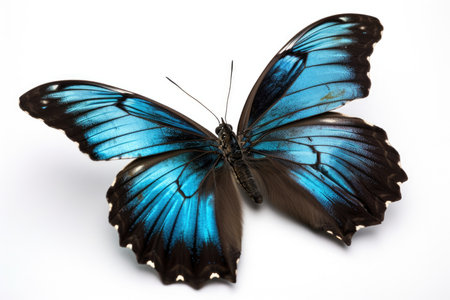 Blue butterfly, Papilio Ulysses, isolated on white background. Generative AIの素材