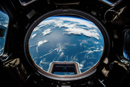 NASA provided the space station window view of the planet earth used in this photograph. Generative AIの素材